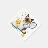 テニス50誕生日用猫好き スタンダードカクテルナプキン (角)