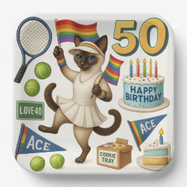 テニス50誕生日用猫好き ペーパープレート
