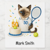 テニス50誕生日用猫好き ワインラベル (シングルラベル)
