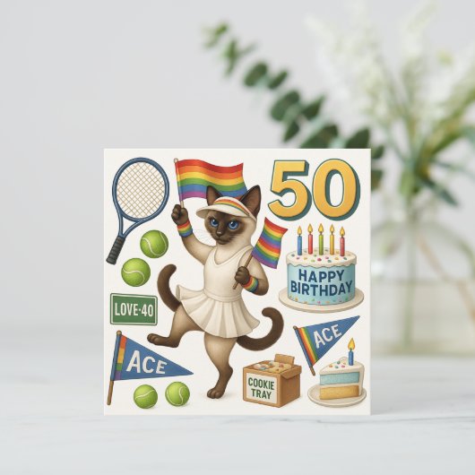 テニス50誕生日用猫好き 招待状 (スタンド正面)