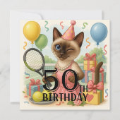 テニス50誕生日用猫好き 招待状 (正面)