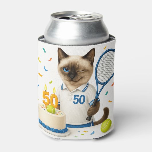 テニス50誕生日用猫好き 缶クーラー (缶正面)