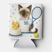 テニス50誕生日用猫好き 缶クーラー (正面)