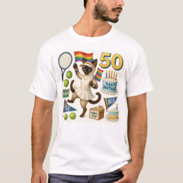 テニス50誕生日用猫好き Tシャツ