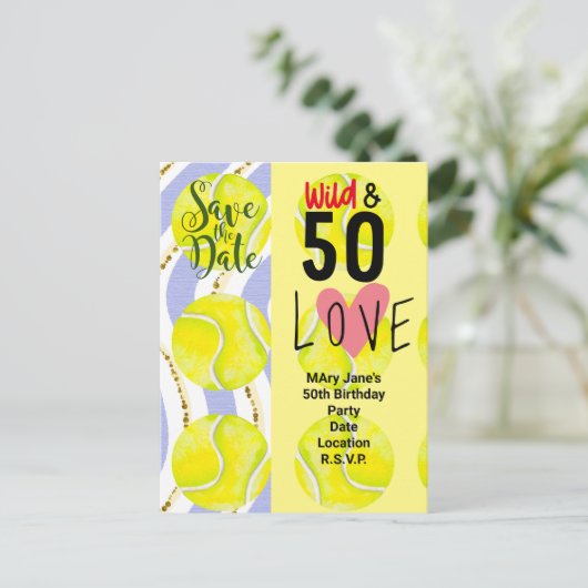 テニス50誕生日選手のための日付を保存 ポストカード (スタンド正面)