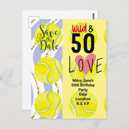 テニス50誕生日選手のための日付を保存 ポストカード (正面/裏面)