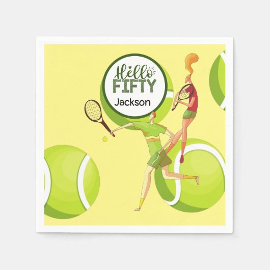 テニス50誕生日 スタンダードカクテルナプキン (正面)