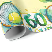 テニス60歳の誕生日とボール&ラケット ラッピングペーパー (ロールコーナー)
