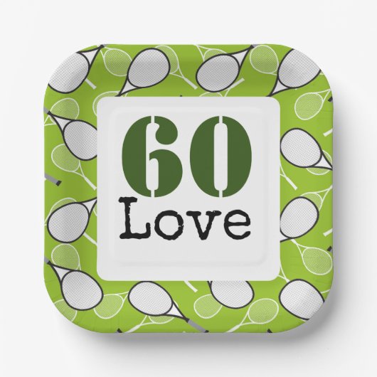 テニス60誕生日テニスボール番号愛 ペーパープレート (正面)