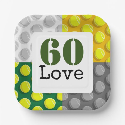 テニス60誕生日テニスボール番号愛 ペーパープレート (正面)
