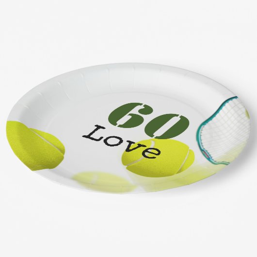 テニス60誕生日テニスボール番号愛 ペーパープレート (アングル)