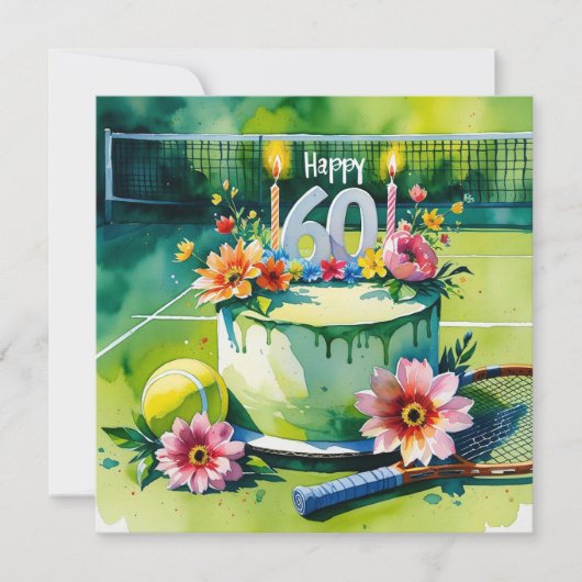 テニス60誕生日、テニスボールとナンバー カード (正面)