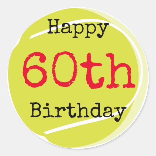 テニス60誕生日、テニスボールとナンバー ラウンドシール (正面)