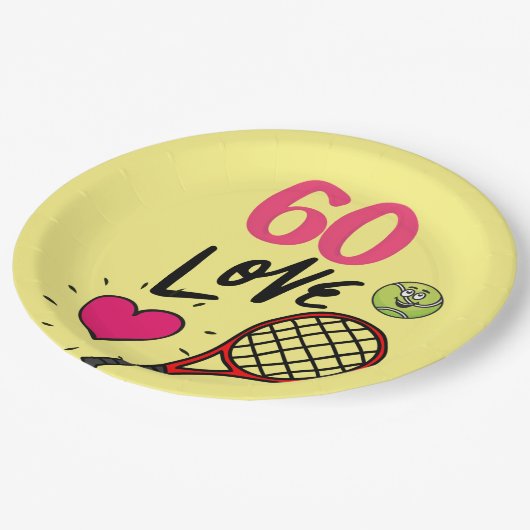 テニス60誕生日(パーティー用ラケット) ペーパープレート (アングル)