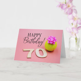 テニス70誕生日でボールとピンクリボン カード