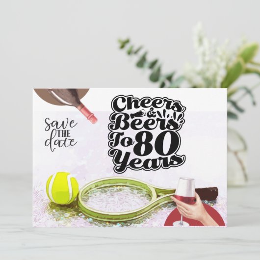 テニス80誕生日日付パーティーを保存 招待状 (スタンド正面)