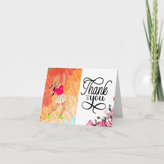 テニス　ありがとうカード　女性プレーヤー付き サンキューカード (正面)