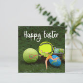 テニス イースター ボールと卵のグリーン ホリデー シーズンカード (スタンド正面)