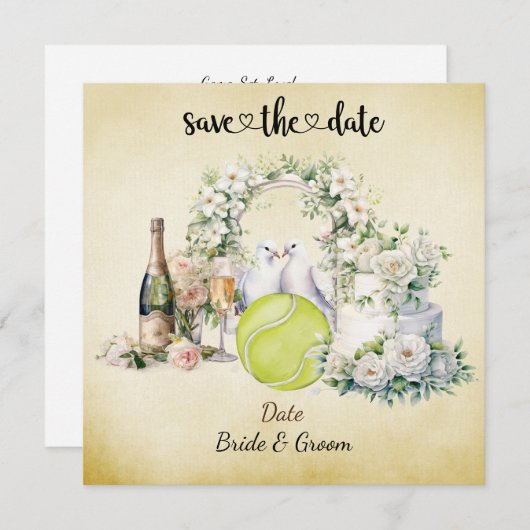 テニス ウェディングパーティー 招待状 保存日 (正面/裏面)