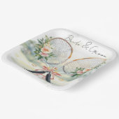 テニス ウェディング ラケット フラワー付き 花嫁 & 花婿 ペーパープレート (傾斜あり)