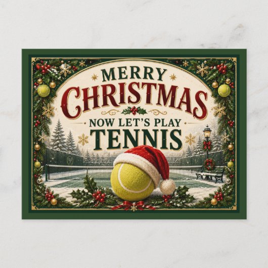 テニス クリスマス サンタ帽子ボール ポストカード (正面)