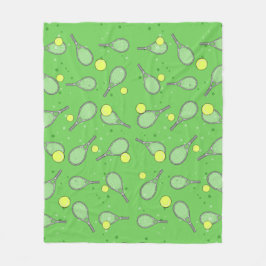 テニス シームレス パターン - グリーン上のラケットとボール フリースブランケット