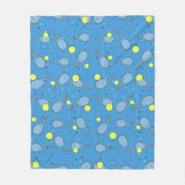 テニス シームレス パターン - ラケットとボール   フリースブランケット