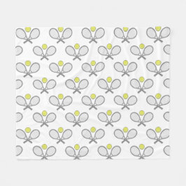 テニス シームレス パターン - 白背景のラケットとボール フリースブランケット