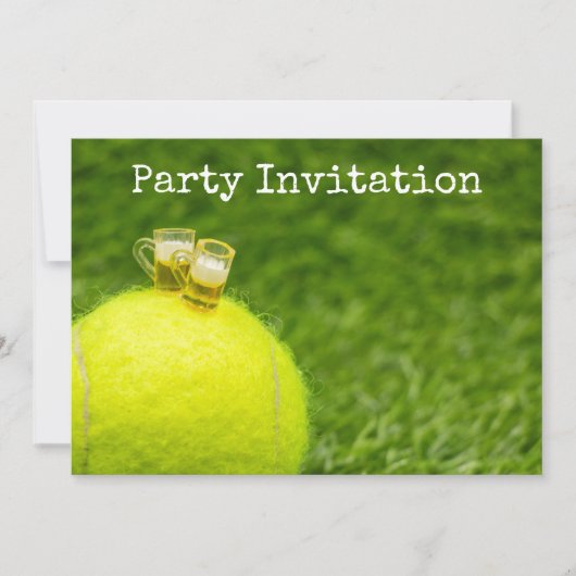 テニス ハッピーバースデー テニスボールとビールのカード 招待状 (正面)