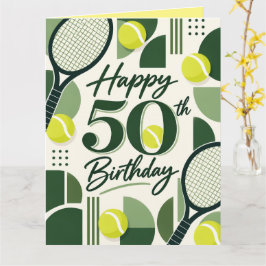 テニス ハッピー 50歳の誕生日おめでとう 幾何学デザイン カード
