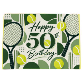 テニス ハッピー 50歳の誕生日おめでとう 幾何学デザイン ラージペーパーバッグ