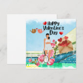 テニス バレンタインデー ハート ウォーターカラー ラブ シーズンカード (正面/裏面)