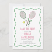 テニス ブライズパーティー プレピー チェック ピンク 緑 招待状 (正面)