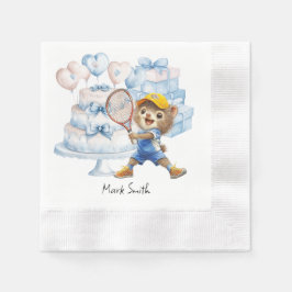 テニス ベビーシャワー おむつケーキ ブルー 男の子 テーマ ナプキン 縁ありカクテルナプキン