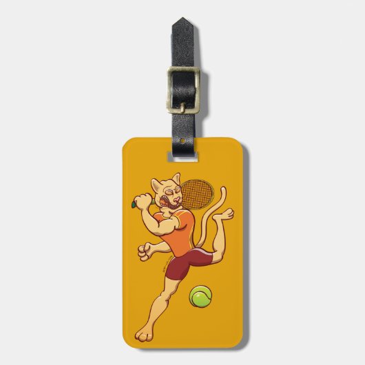 テニス・ボールをこわしている勇敢なピューマ ラゲッジタグ (正面縦)