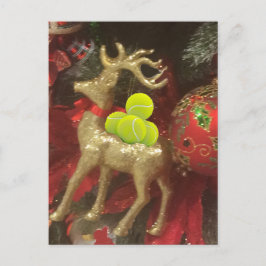 テニス・ボールを持つクリスマスのシカ シーズンポストカード