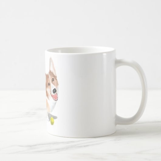 テニス・ボールを持つコーギー コーヒーマグカップ (右)