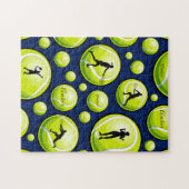 テニス ボール プレーヤー コーチ シルエット & オーダーメイド ネーム ジグソーパズル (横)