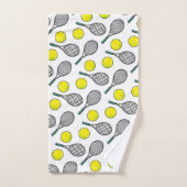 テニス ボール ラケット イエロー ホワイト ブラック スポーツ バスタオルセット (ハンドタオル)