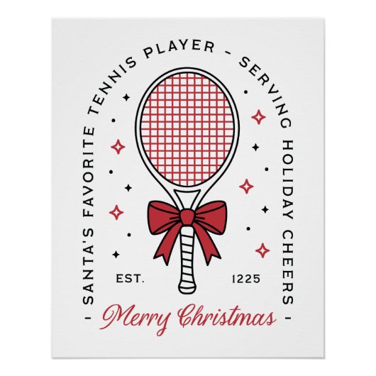 テニス メリークリスマス 楽しい願い事 赤い美意識 ポスター (正面)