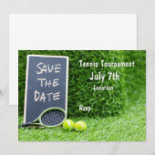 テニス  ラケットとチョークボードに日程を保存 招待状 (正面/裏面)