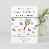 テニス ラブ ロマンチック ハーツ ピンク＆グレー キッズパーティー 招待状 (スタンド正面)