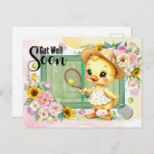 テニス 愛らしいダックファンへの回復祈願カード ポストカード (正面/裏面)