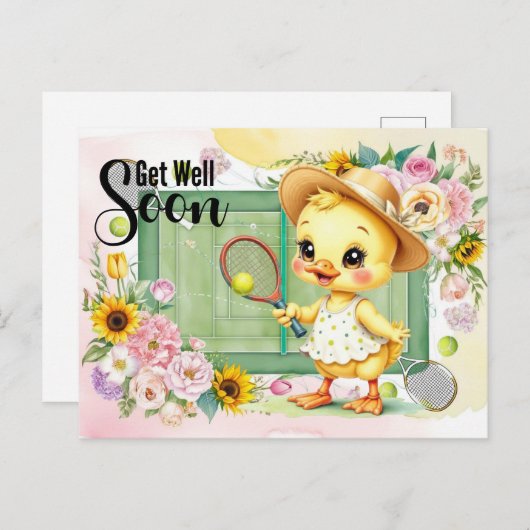 テニス 愛らしい鴨ファン向けの回復祈願カード ポストカード (正面/裏面)