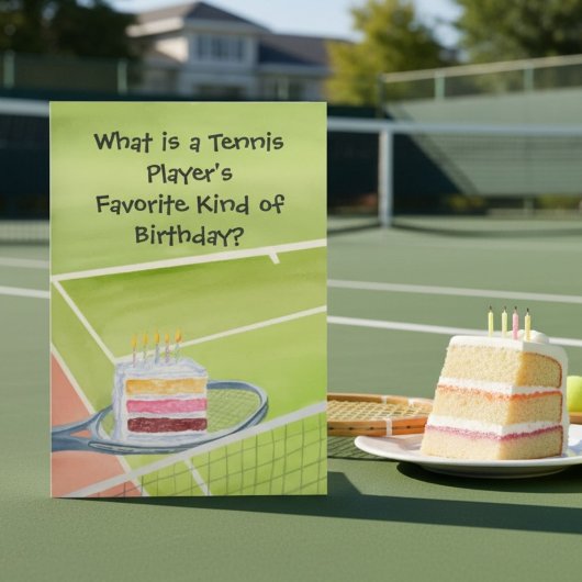 テニス 誕生日 楽しい ケーキ テニスラケットに載せて カード