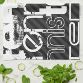 テニス;黒とダークグレーのストライプ キッチンタオル (折り畳み)