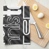 テニス;黒とダークグレーのストライプ キッチンタオル (四つ折り)