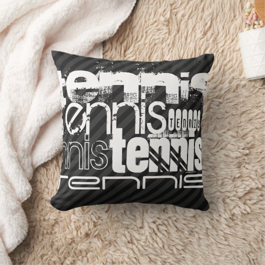 テニス;黒とダークグレーのストライプ クッション (ブランケット)