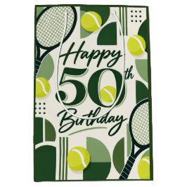 テニス 50歳の誕生日 テニスボールと数字 ミディアムペーパーバッグ