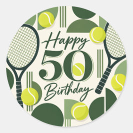 テニス 50歳の誕生日 テニスボールと数字 ラウンドシール